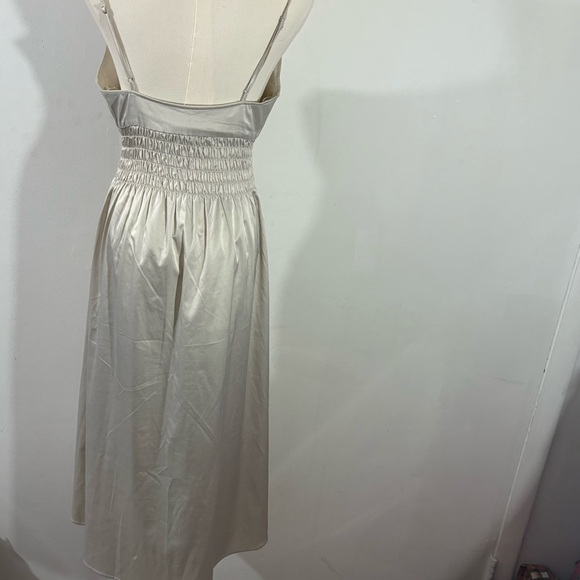 ZARA Ivory Maxi Dress Elastic Waist Shiny Sz S Silky Bridal Wedding Party - Picture 6 of 12